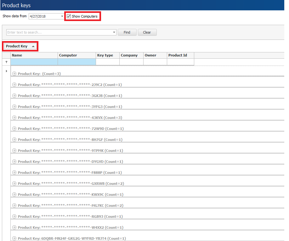 a screen displaying how to sort product keys in statlook